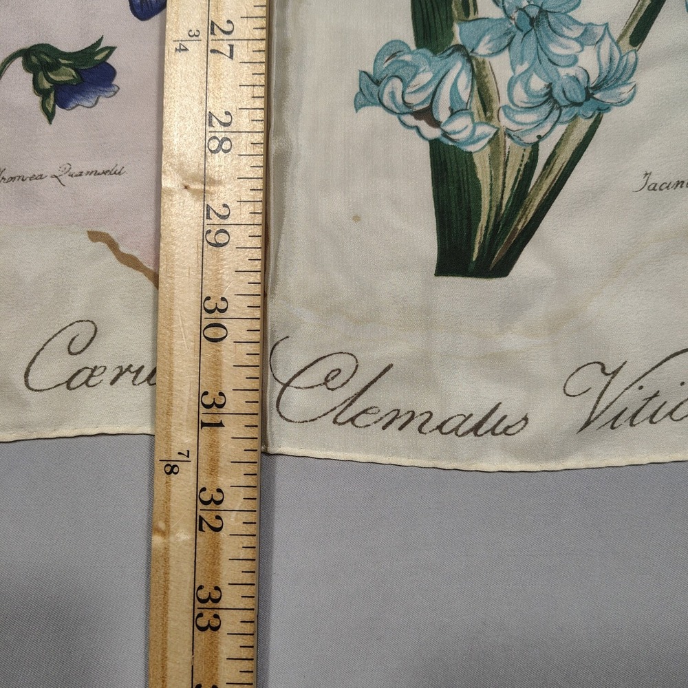 Ralph Lauren Scarf Womens OS 100% Silk Botanical Floral Cream Good - Picture 4 of 6